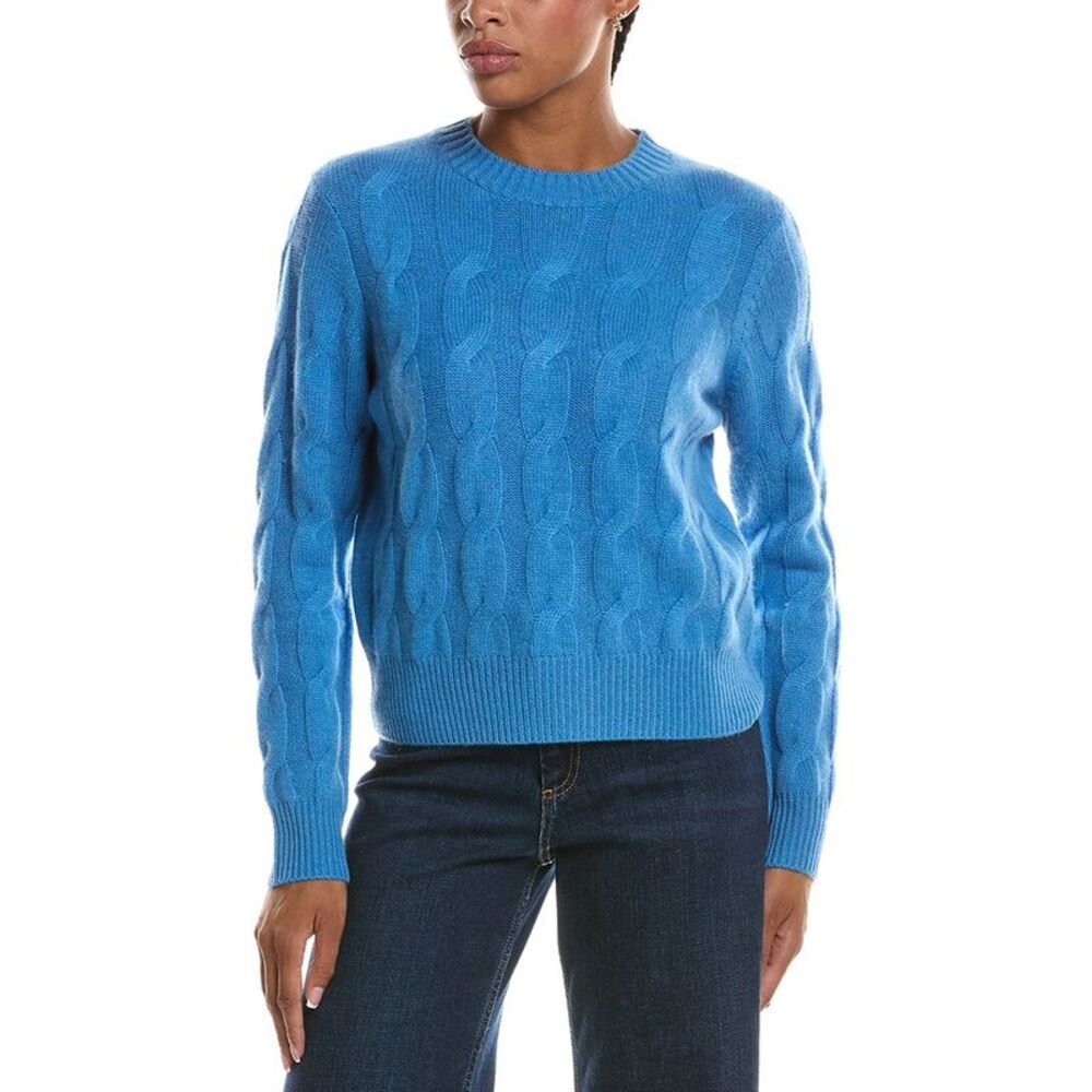 Forte Cashmere Womens  Luxe Cable Crewneck 100% Cashmere Sweater, Purple